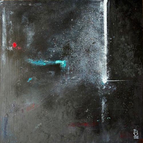 Pintura matérica de formato íntimo. Acrílico sobre madera de la serie Certeza efímera por el artista Daniel Moyano