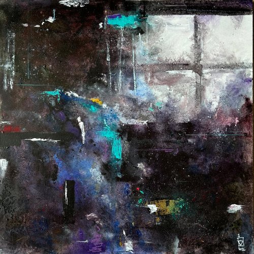 Pintura matérica de formato íntimo. Acrílico sobre madera de la serie Certeza efímera por el artista Daniel Moyano