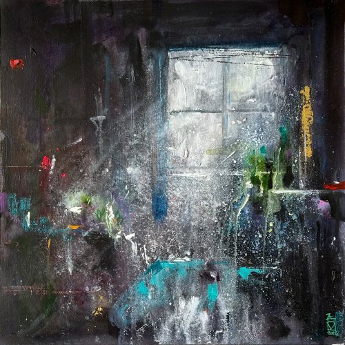 Pintura matérica de formato íntimo. Acrílico sobre madera de la serie Certeza efímera por el artista Daniel Moyano