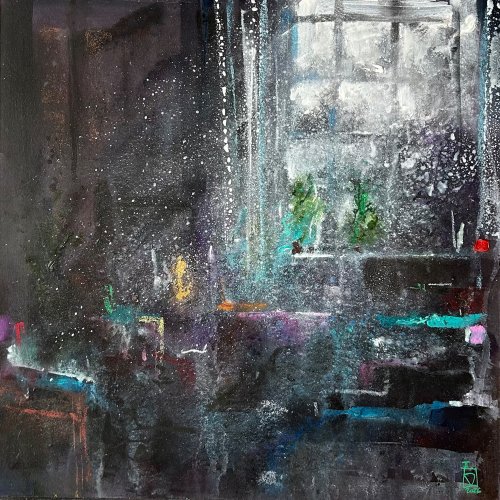 Pintura matérica de formato íntimo. Acrílico sobre madera de la serie Certeza efímera por el artista Daniel Moyano