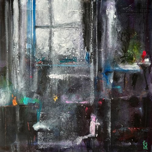 Pintura matérica de formato íntimo. Acrílico sobre madera de la serie Certeza efímera por el artista Daniel Moyano