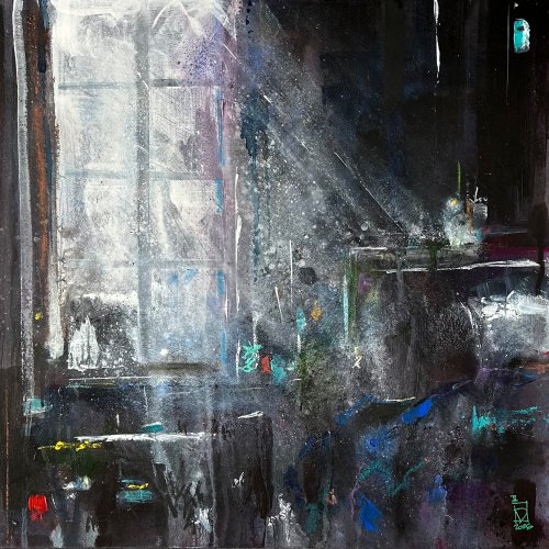 Pintura matérica de formato íntimo. Acrílico sobre madera de la serie Certeza efímera por el artista Daniel Moyano