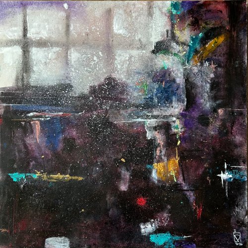 Pintura matérica de formato íntimo. Acrílico sobre madera de la serie Certeza efímera por el artista Daniel Moyano