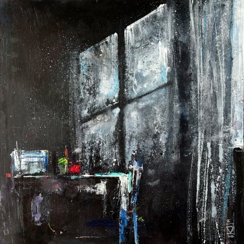 Pintura matérica de formato íntimo. Acrílico sobre madera de la serie Certeza efímera por el artista Daniel Moyano