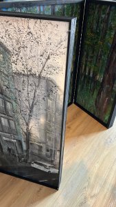 Imagen de detalle del tríptico El Camino pintado por el artista Daniel Moyano.