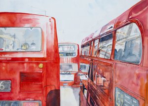 Acuarela de una calle de Londres pintada por el artista Daniel Moyano.