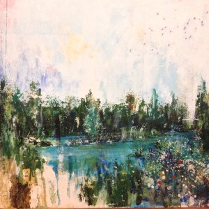 Pintura en acrílico y transferencia fotográfica sobre placa de yeso realizada por el artista Daniel Moyano en la serie Soundtrack, inspirada en la pieza Knowing the ropes de Michael Nyman.