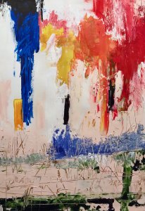 Pintura en acrílico sobre papel realizada por el artista Daniel Moyano en la serie Soundtrack, inspirada en la pieza Yellow Ledbetter de Pearl Jam.