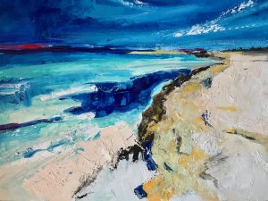 Pintura en acrílico sobre papel realizada por el artista Daniel Moyano en la serie Soundtrack, inspirada en la pieza Suzanne de Leonard Cohen.