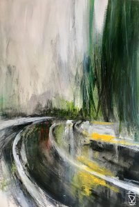 Pintura en acrílico sobre papel realizada por el artista Daniel Moyano en la serie Soundtrack, inspirada en la pieza The scent of love, de Michael Nyman.